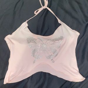 Romwe pink butterfly halter top
